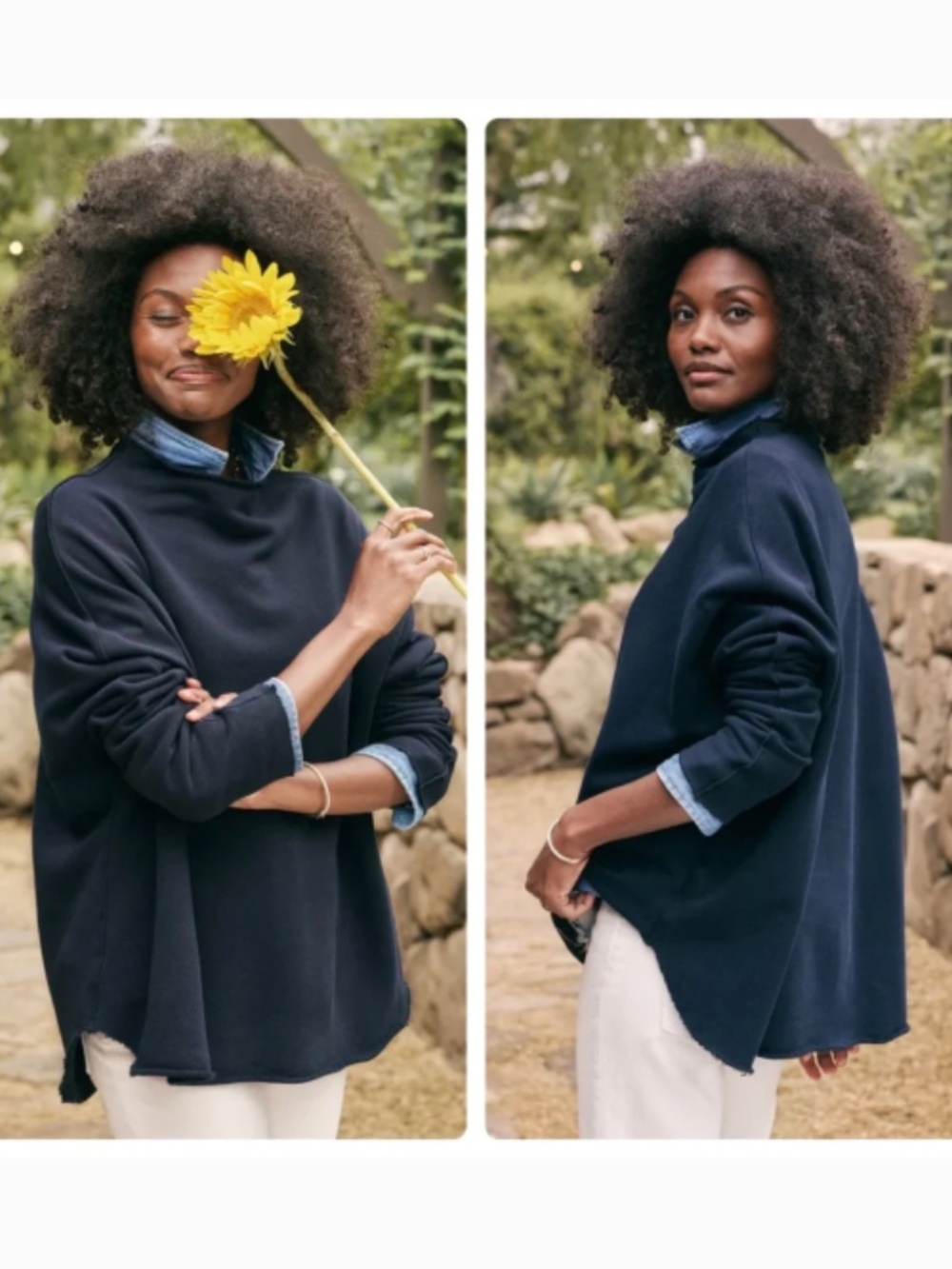 Frank & Eileen Effie Triple Fleece Funnel Neck Capelet British Navy XS